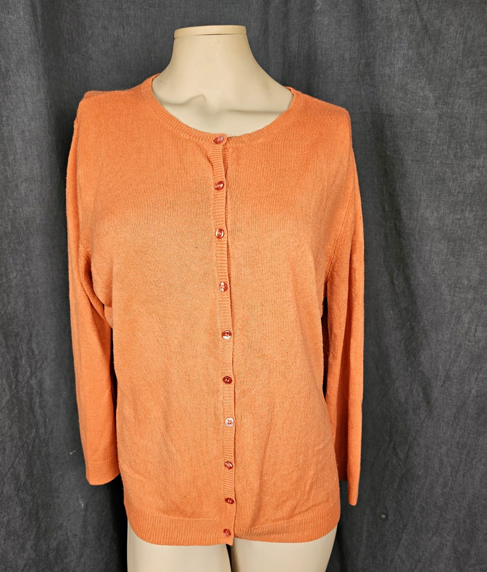 Vtg New York & Co Burnt Orange Crew Neck Cardigan Sweater Size XL Fall Cozy